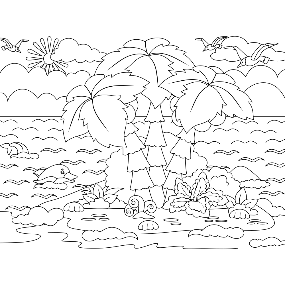 Beach Coloring Pages - Printable - Kids Drawing Hub