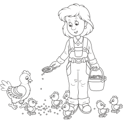 Femmes nourrissant des poulets