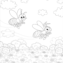 Bees traveling in forest