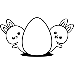 Two rabbits behind egg