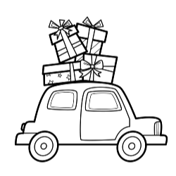 Voiture transportant des cadeaux