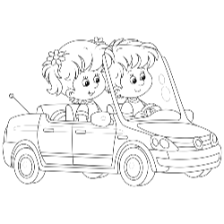 Kids in the car coloring