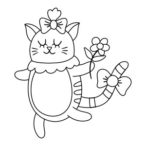 Kitten holding a flower