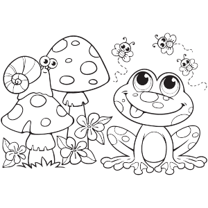 Frog and mushrooms