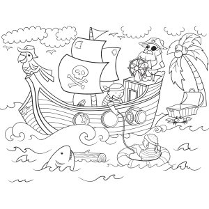 realistic pirate ship coloring page