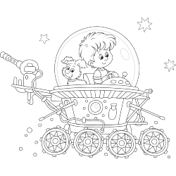 Little boy driving car in space