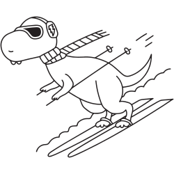 Dinosaur skiing with scarf